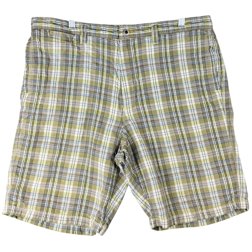 Tommy Bahama Men's 38 Plaid Shorts 10" Inseam Green Blue Linen Silk Blend Casual